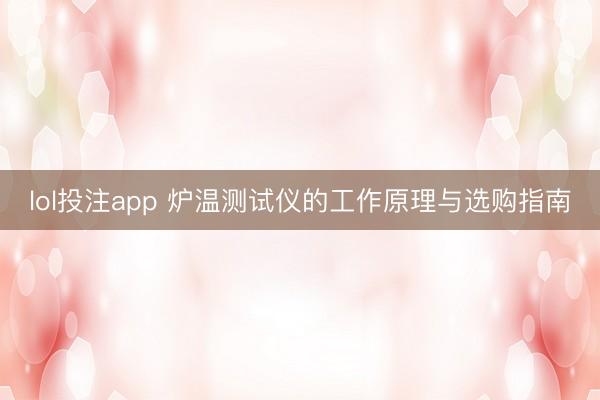 lol投注app 炉温测试仪的工作原理与选购指南