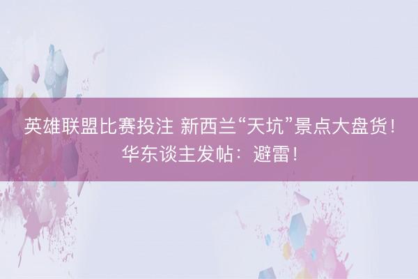 英雄联盟比赛投注 新西兰“天坑”景点大盘货！华东谈主发帖：避雷！