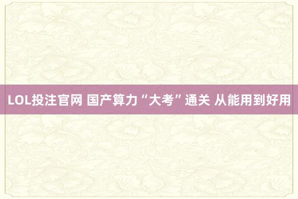 LOL投注官网 国产算力“大考”通关 从能用到好用