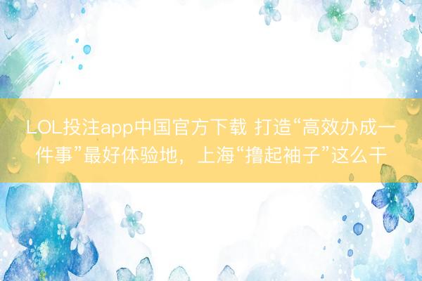 LOL投注app中国官方下载 打造“高效办成一件事”最好体验地，上海“撸起袖子”这么干