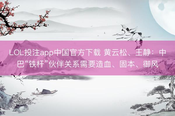LOL投注app中国官方下载 黄云松、王静：中巴“铁杆”伙伴关系需要造血、固本、御风