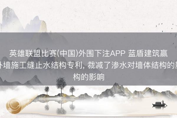 英雄联盟比赛(中国)外围下注APP 蓝盾建筑赢得外墙施工缝止水结构专利， 裁减了渗水对墙体结构的影响