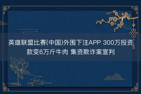 英雄联盟比赛(中国)外围下注APP 300万投资款变6万斤牛肉 集资欺诈案宣判